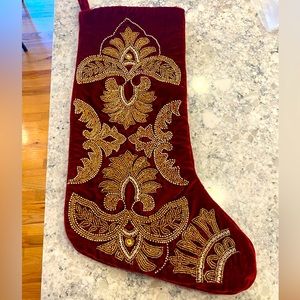 Beautiful Velvet Beaded Red and Gold Christmas Stocking